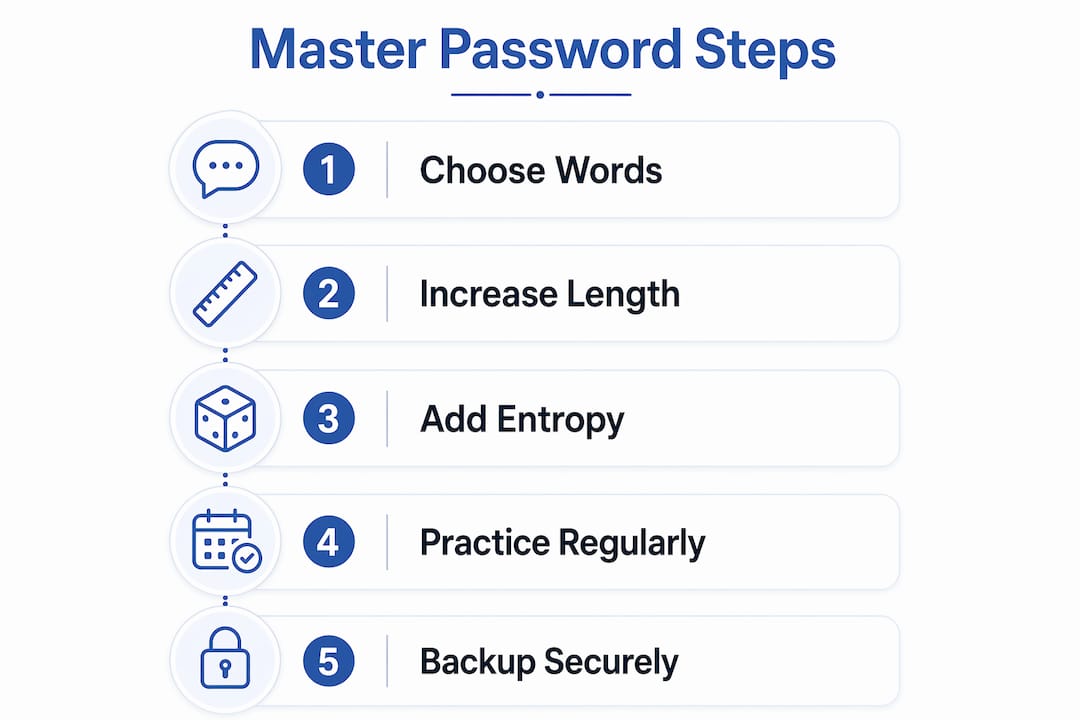 Infographic showing 5 master password creation steps