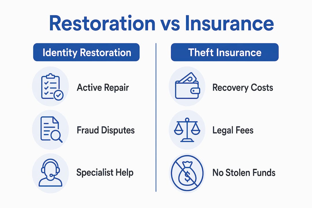 Infographic comparing identity restoration and insurance