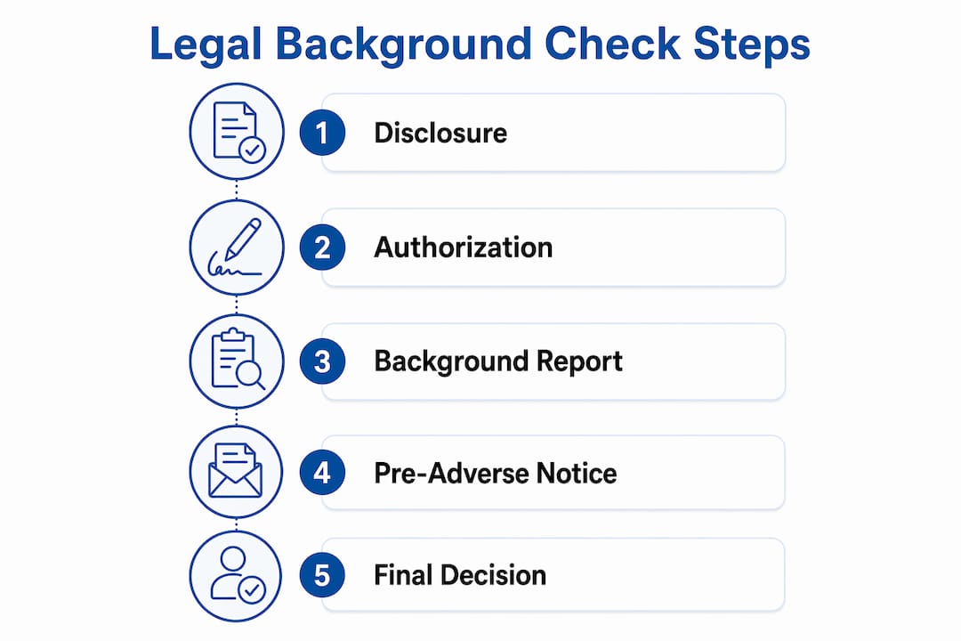Infographic illustrating legal steps in background check process
