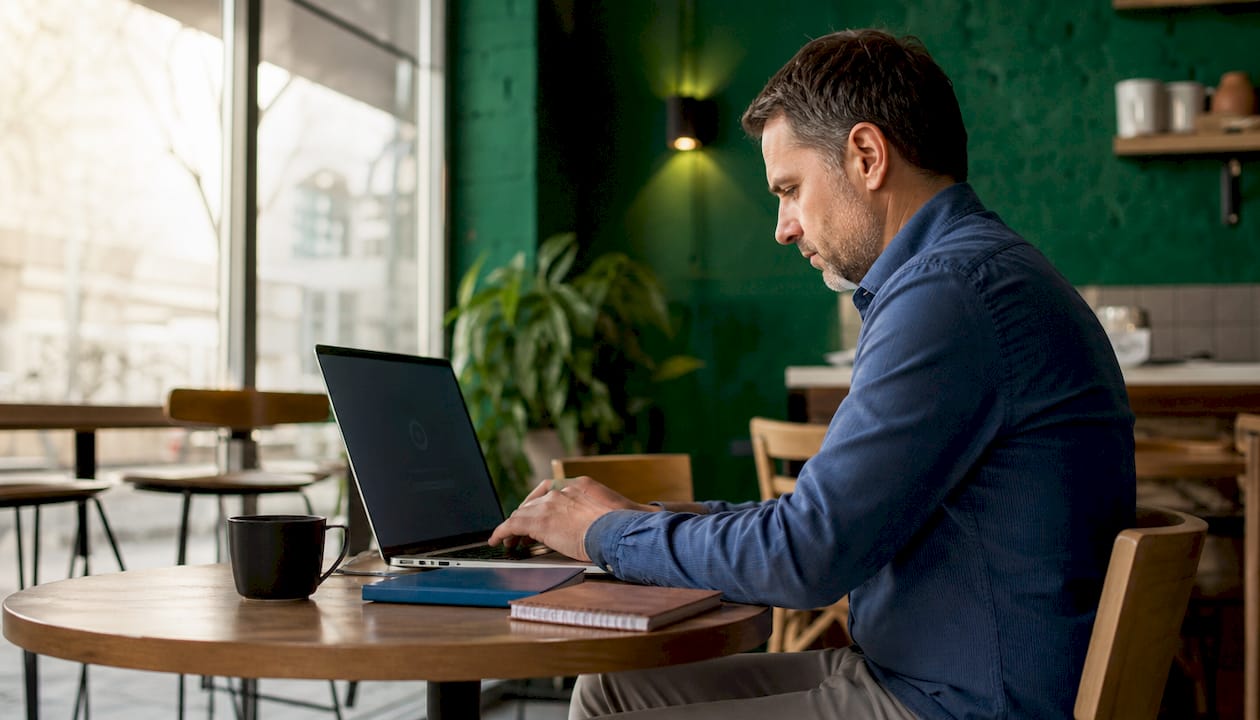 Man performing security verification at bank desk