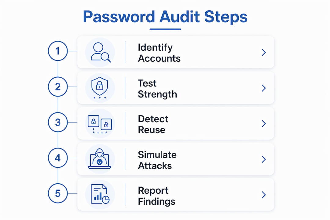 Infographic showing password audit step-by-step process