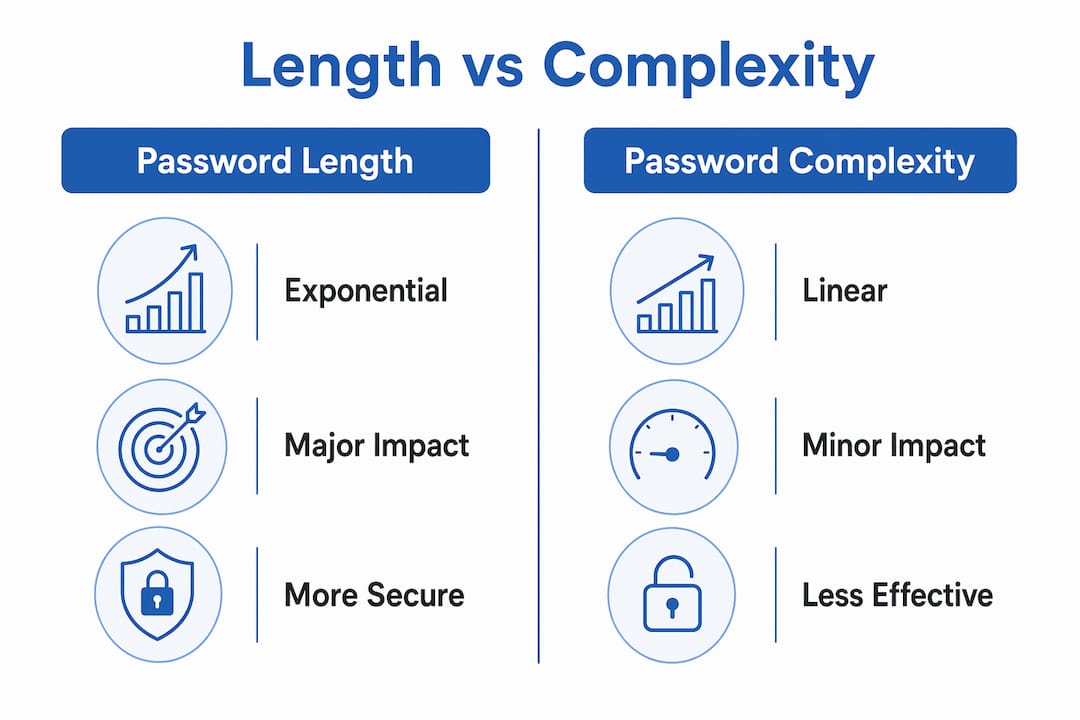 Infographic comparing password length and complexity benefits