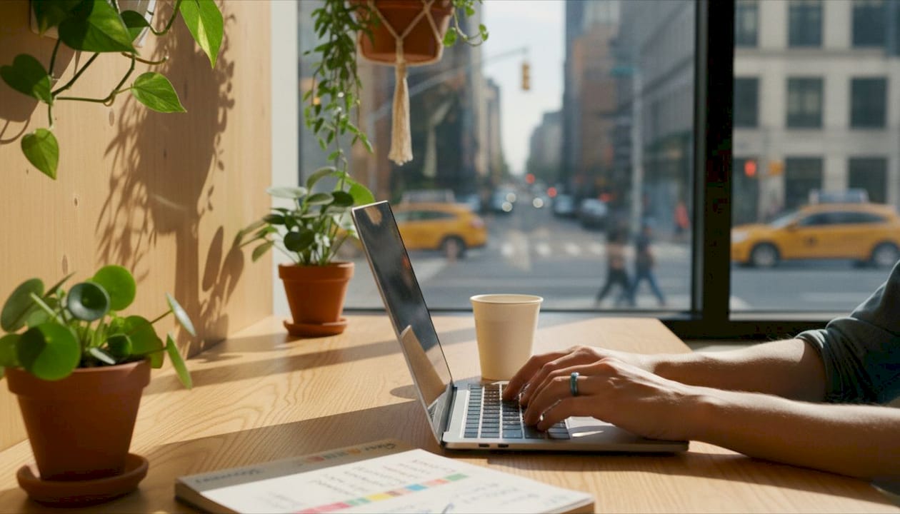 Hands typing near credit bureau checklist notes