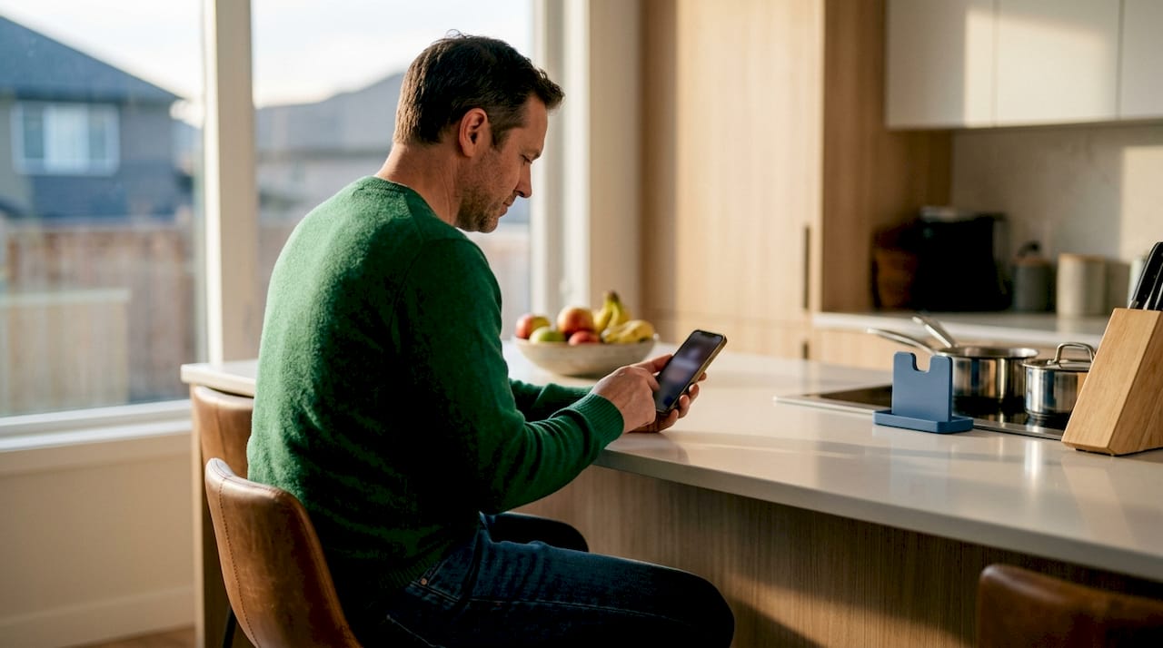 Father setting up two-factor authentication at home