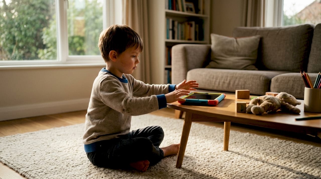 Child's hesitant hands near laptop keyboard