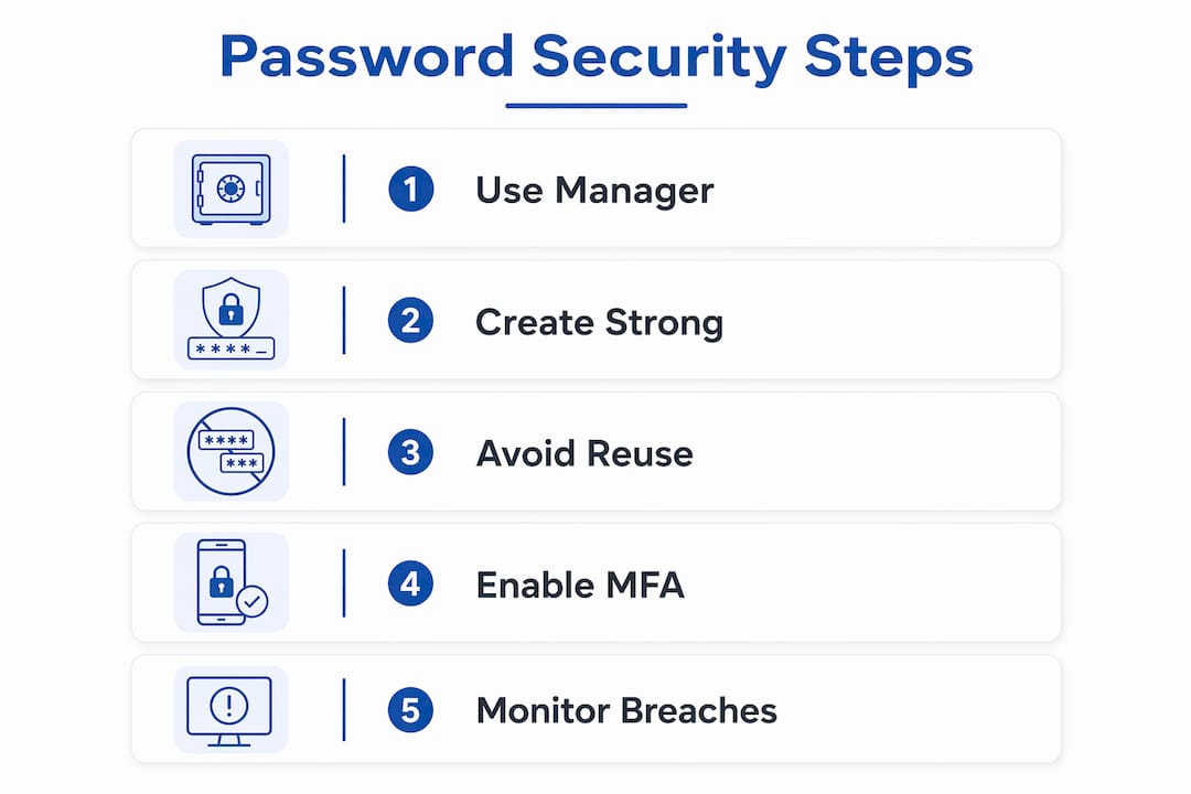 Infographic with steps for strong password security