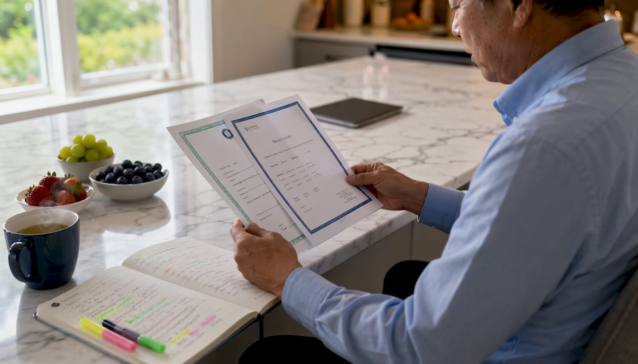 Hands reviewing security compliance documents