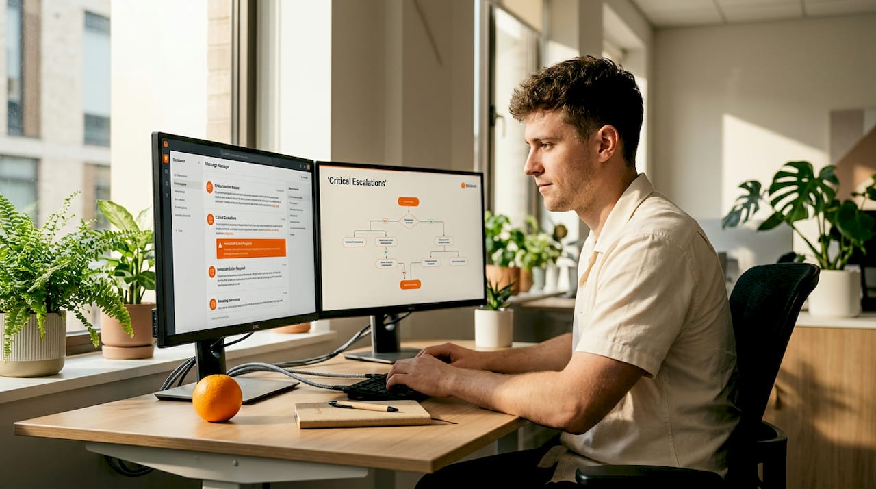 IT specialist monitoring automated urgency triage