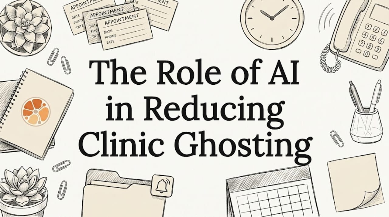 Hand-drawn clinic objects frame clean title card center