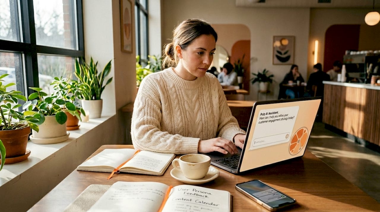 Businesswoman using AI chat interface on laptop