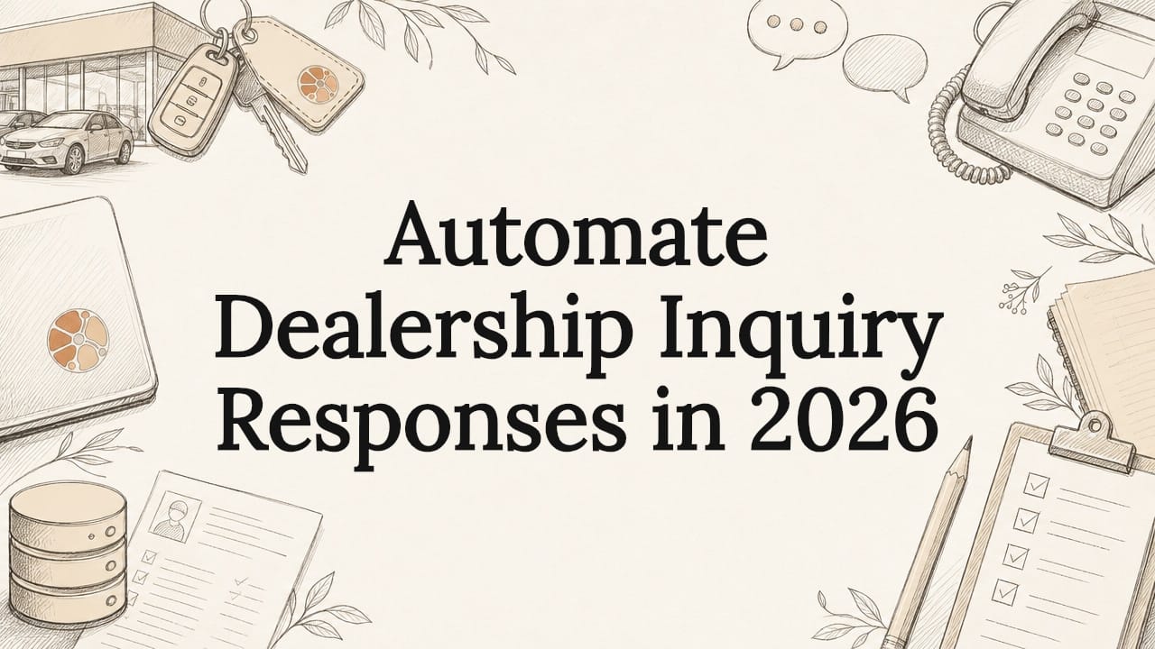 Decorative title card illustration with dealership and automation icons