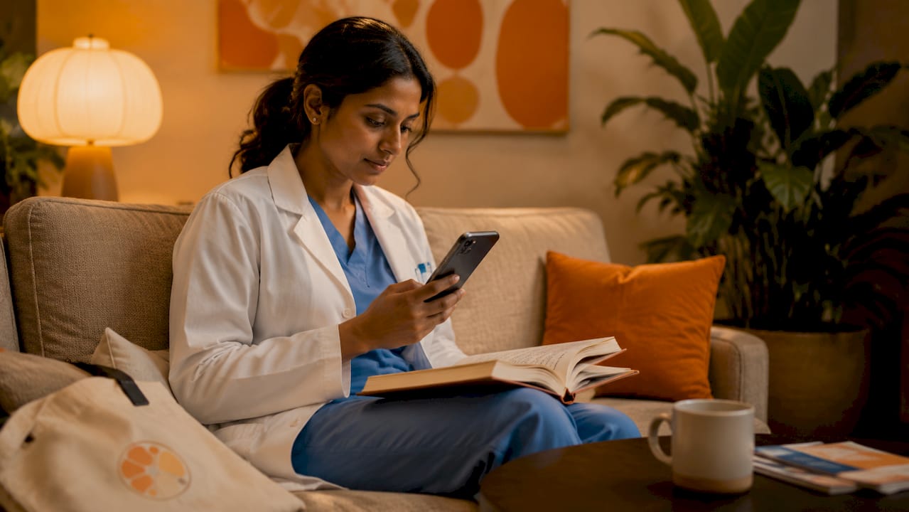 Clinician texting patient on phone after hours
