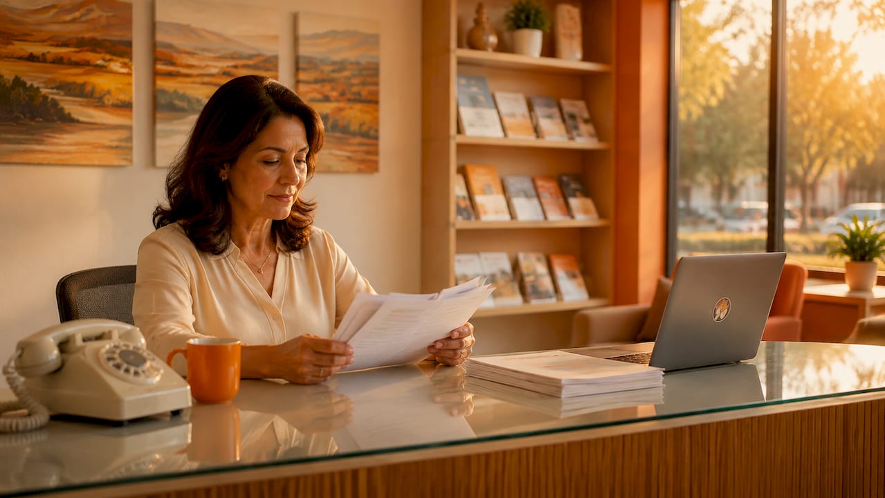Clinic receptionist reviewing auto-reply templates