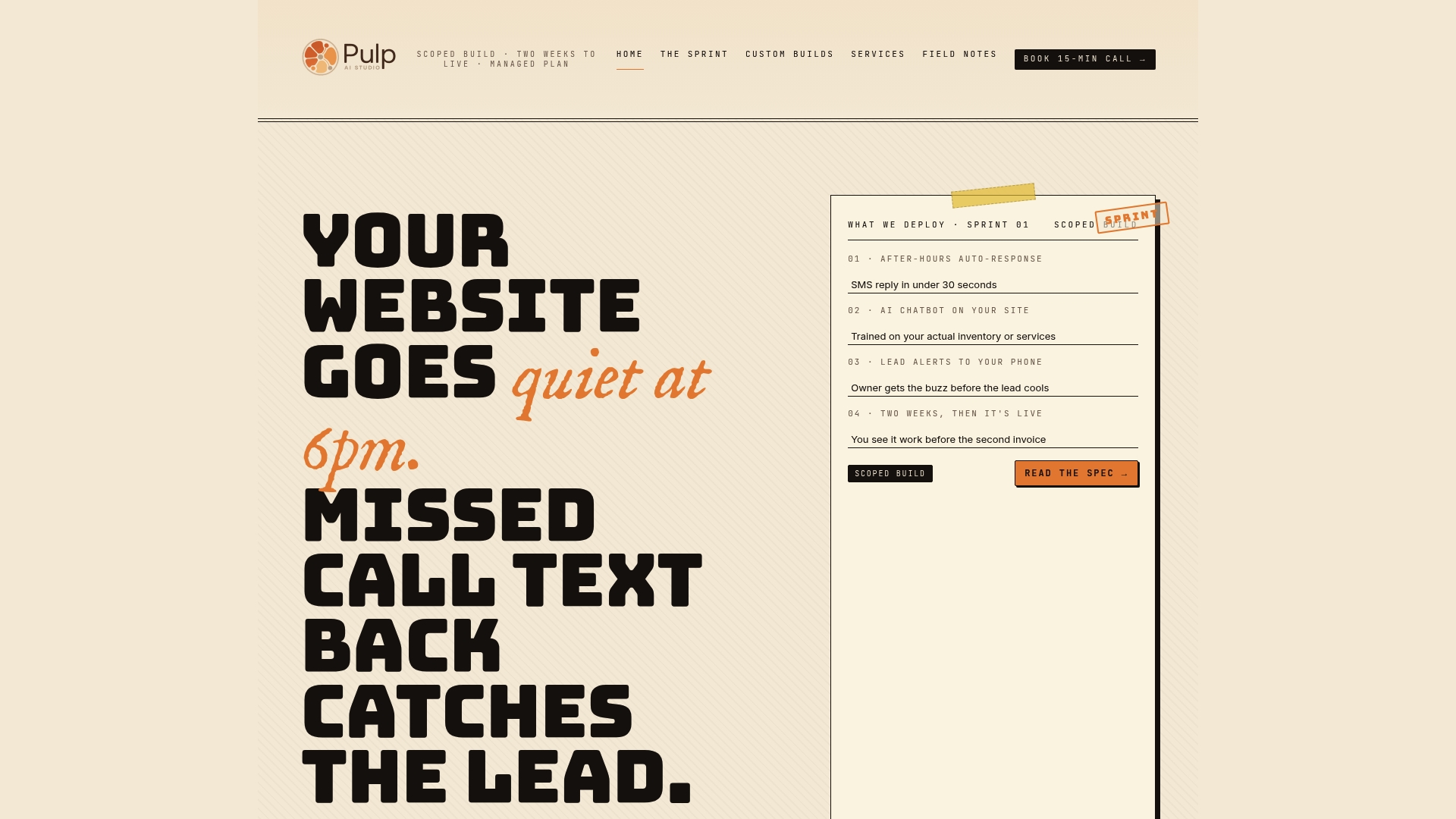 Screenshot of the pulpaistudio.com website