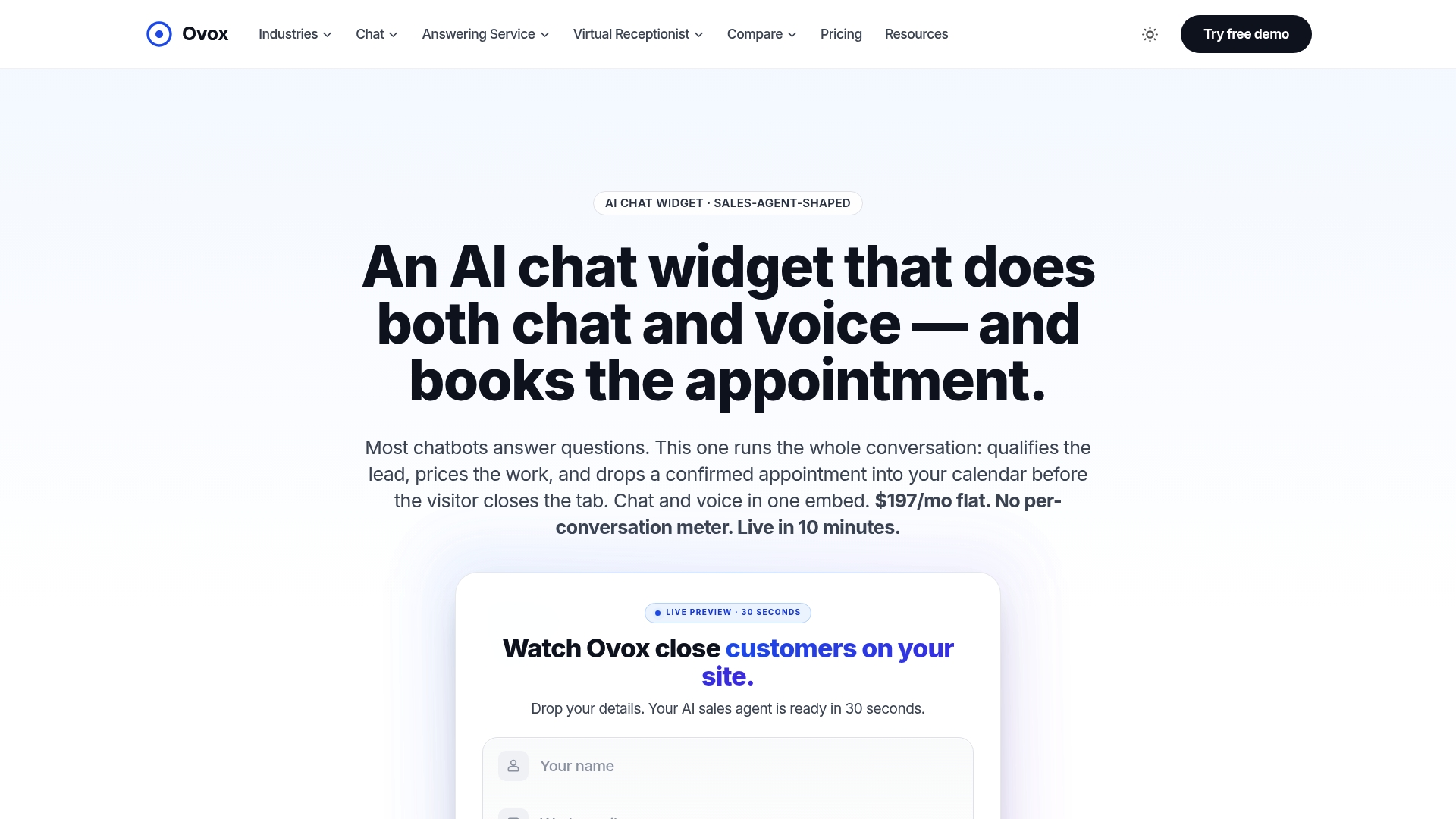 Screenshot of the ovox.ai website