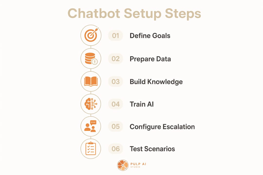 Infographic showing chatbot setup step-by-step process