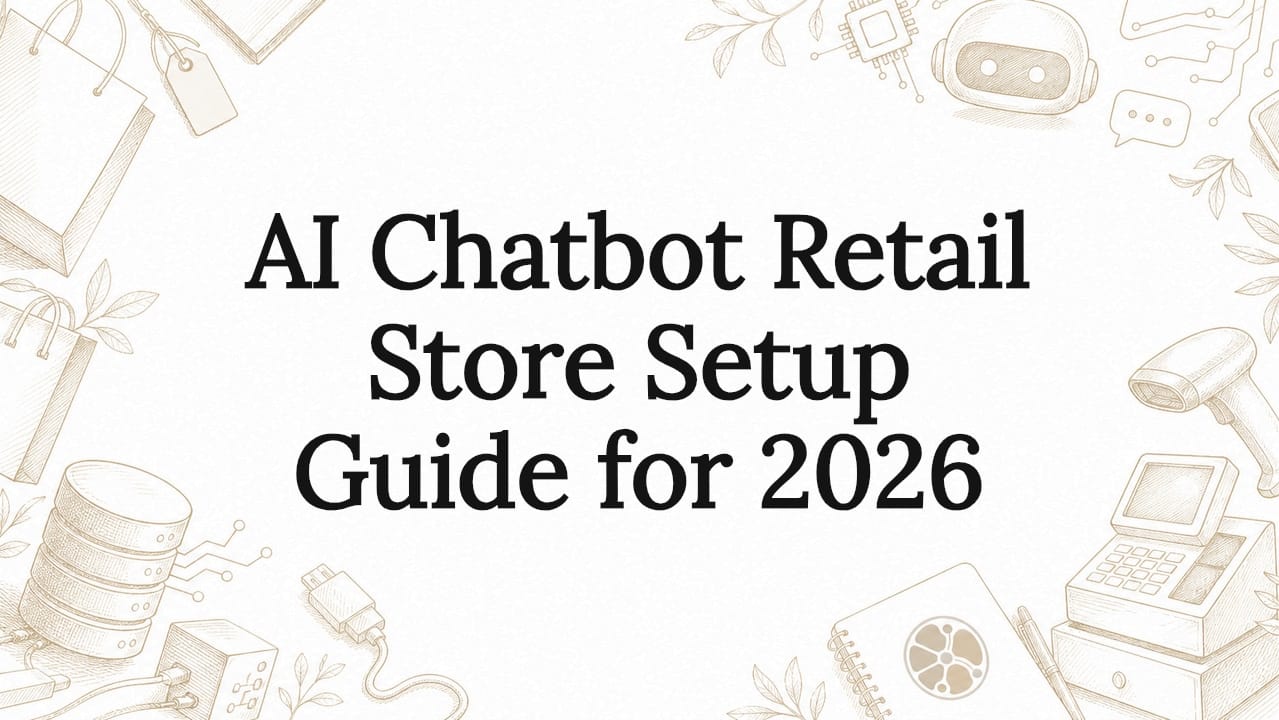 Decorative title card illustration with retail and AI elements