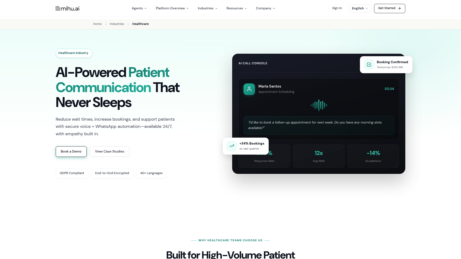 Screenshot of the mihu.ai website