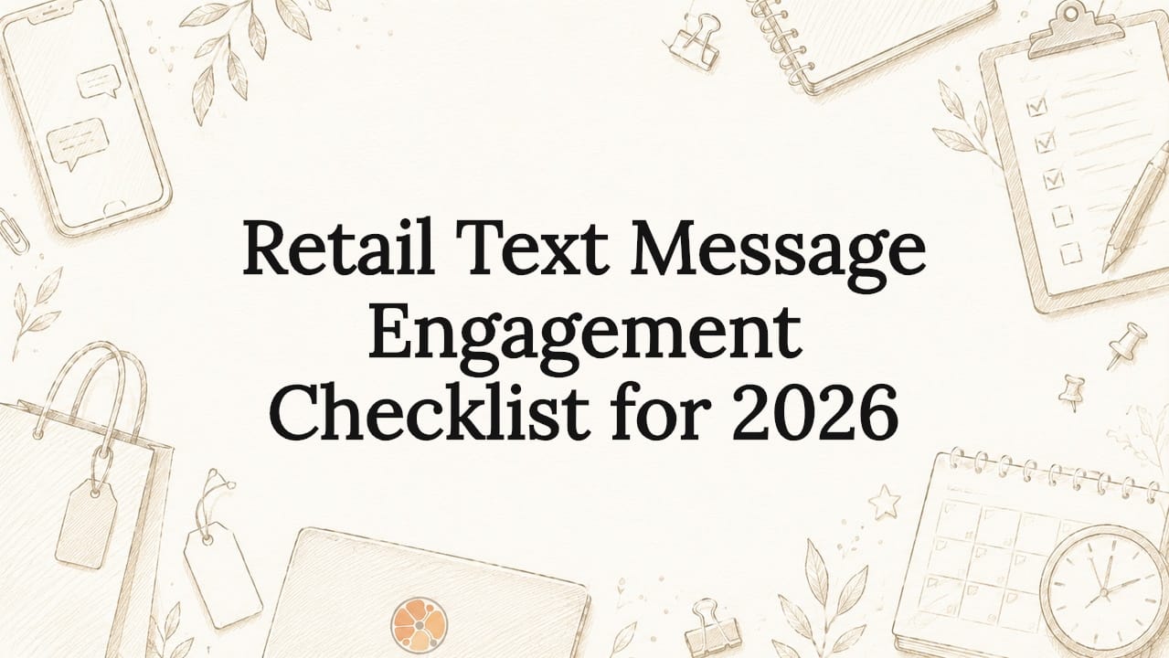 Decorative title card with retail SMS themed illustrations