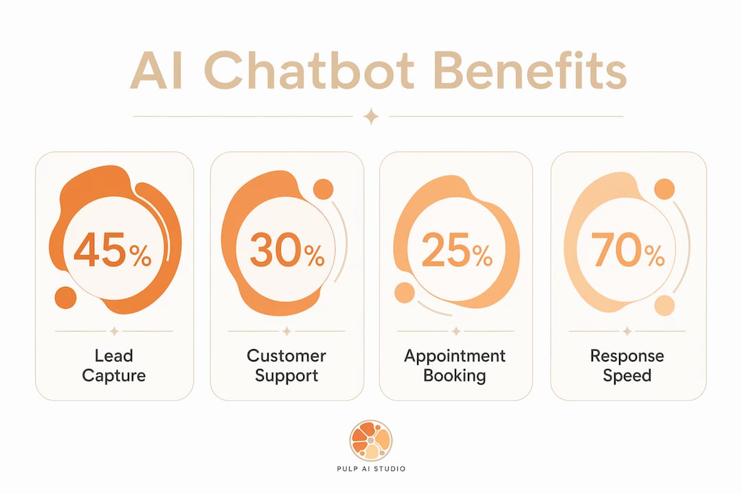 Infographic showing key AI chatbot benefits and stats