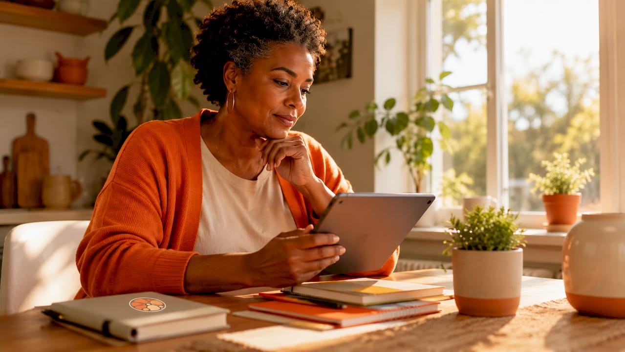 Small business owner using AI chatbot on tablet
