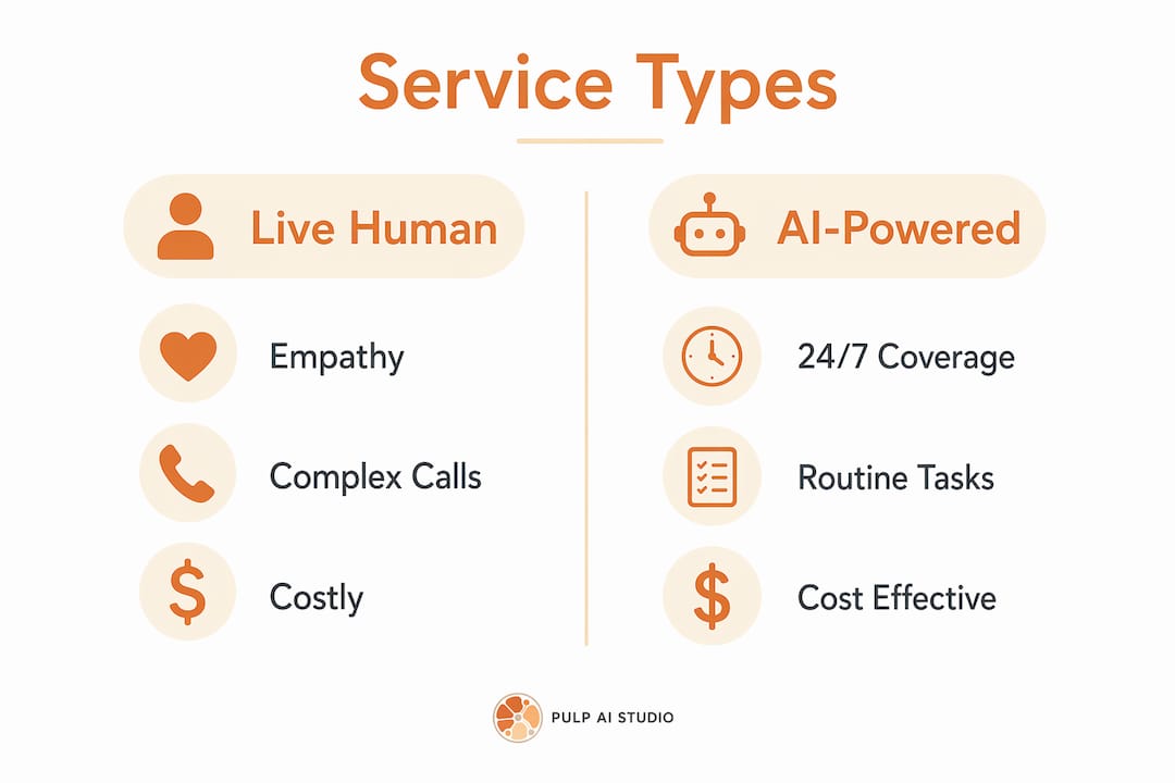 Infographic comparing live human and AI-powered services