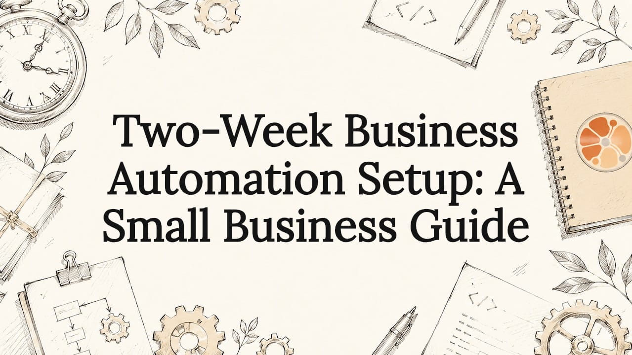 Hand-drawn decorative title card illustration for business automation