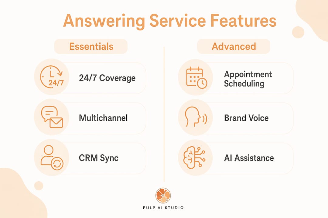 Infographic showing answering service features categories