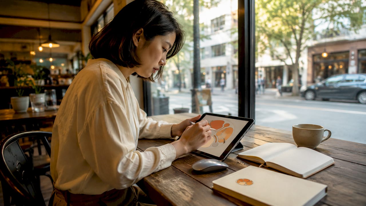 Woman working with automation workflow on tablet