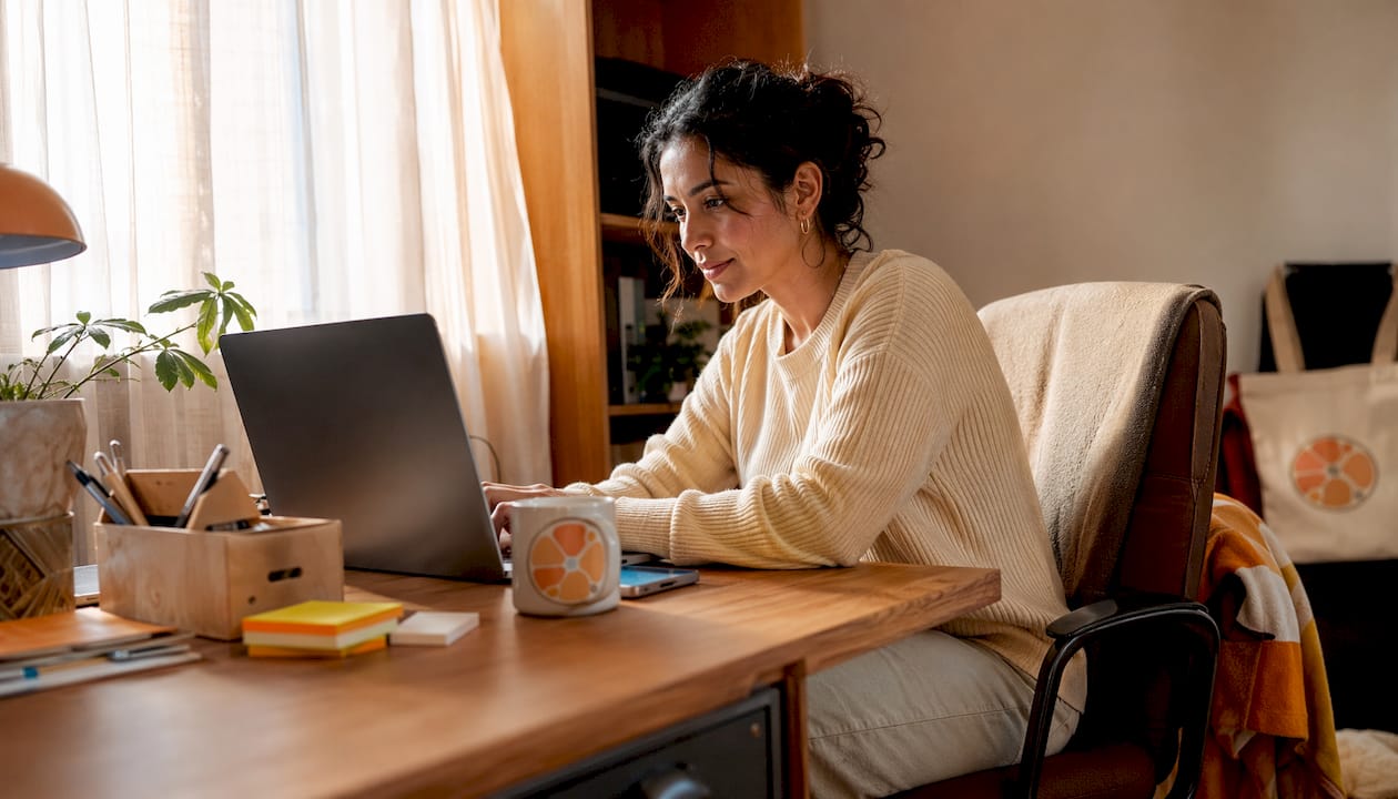 Support agent checking messages at desk