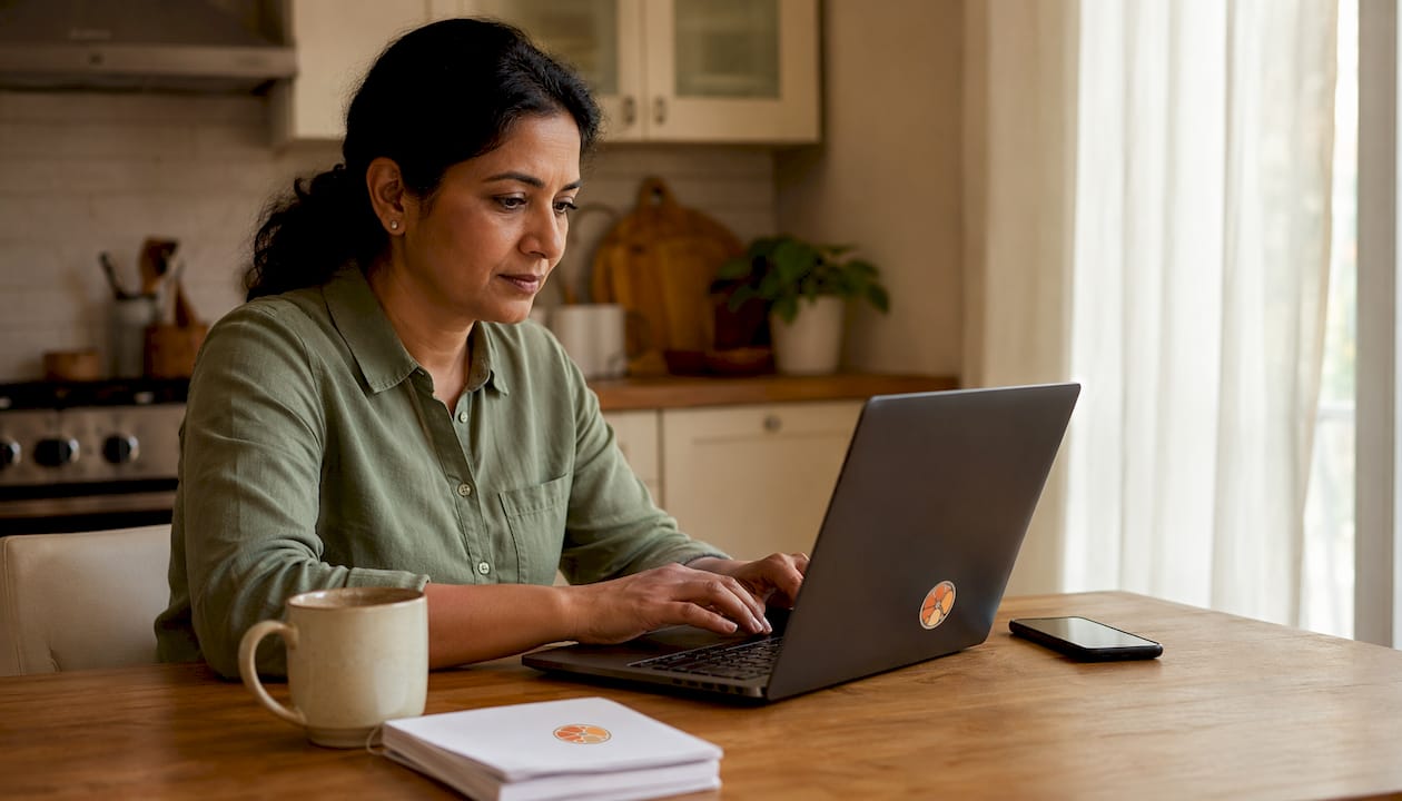 Technician reviewing service outreach on laptop