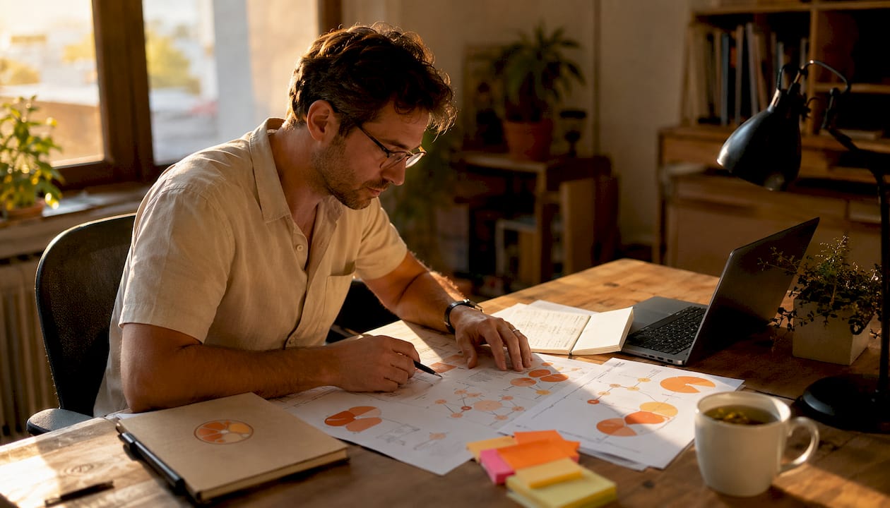 Small business owner reviewing automation timesheets