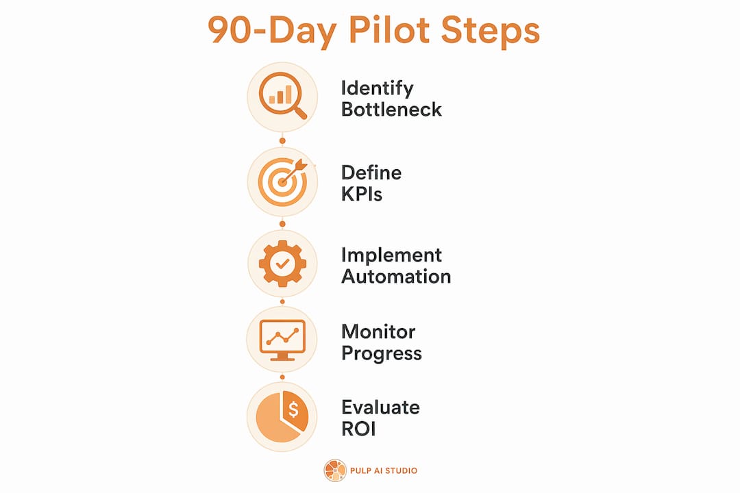 Infographic showing steps of a 90-day AI automation pilot