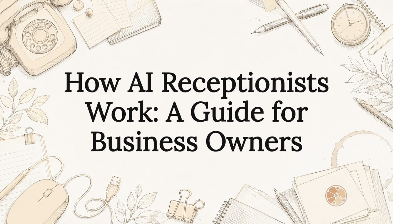 Decorative title card illustration for AI receptionist article