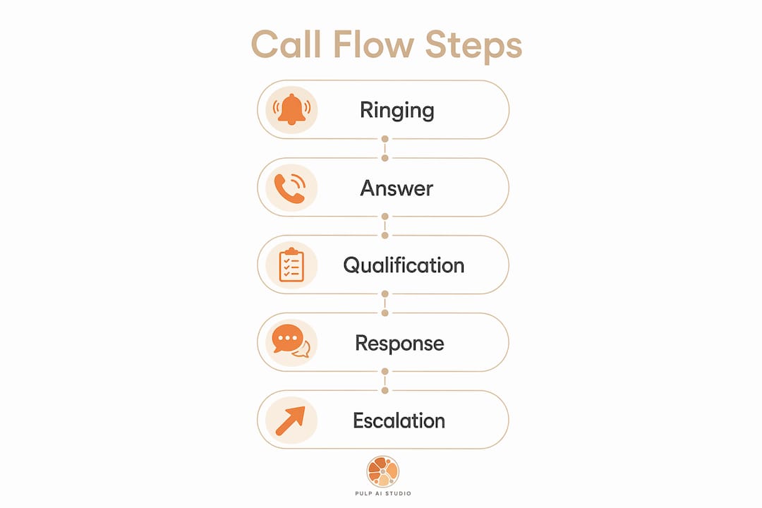 Infographic showing call flow steps for AI receptionist