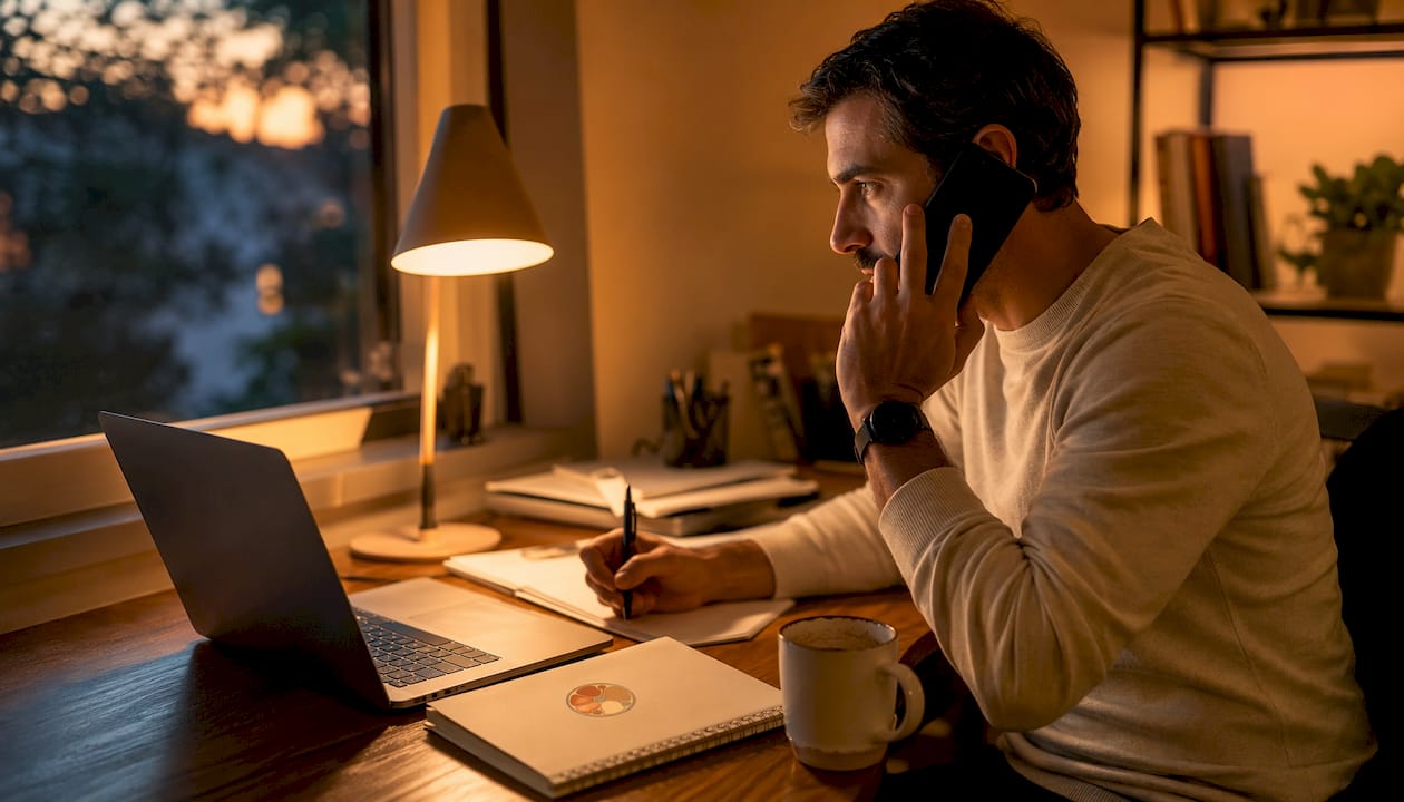 Contractor answering after-hours call on phone
