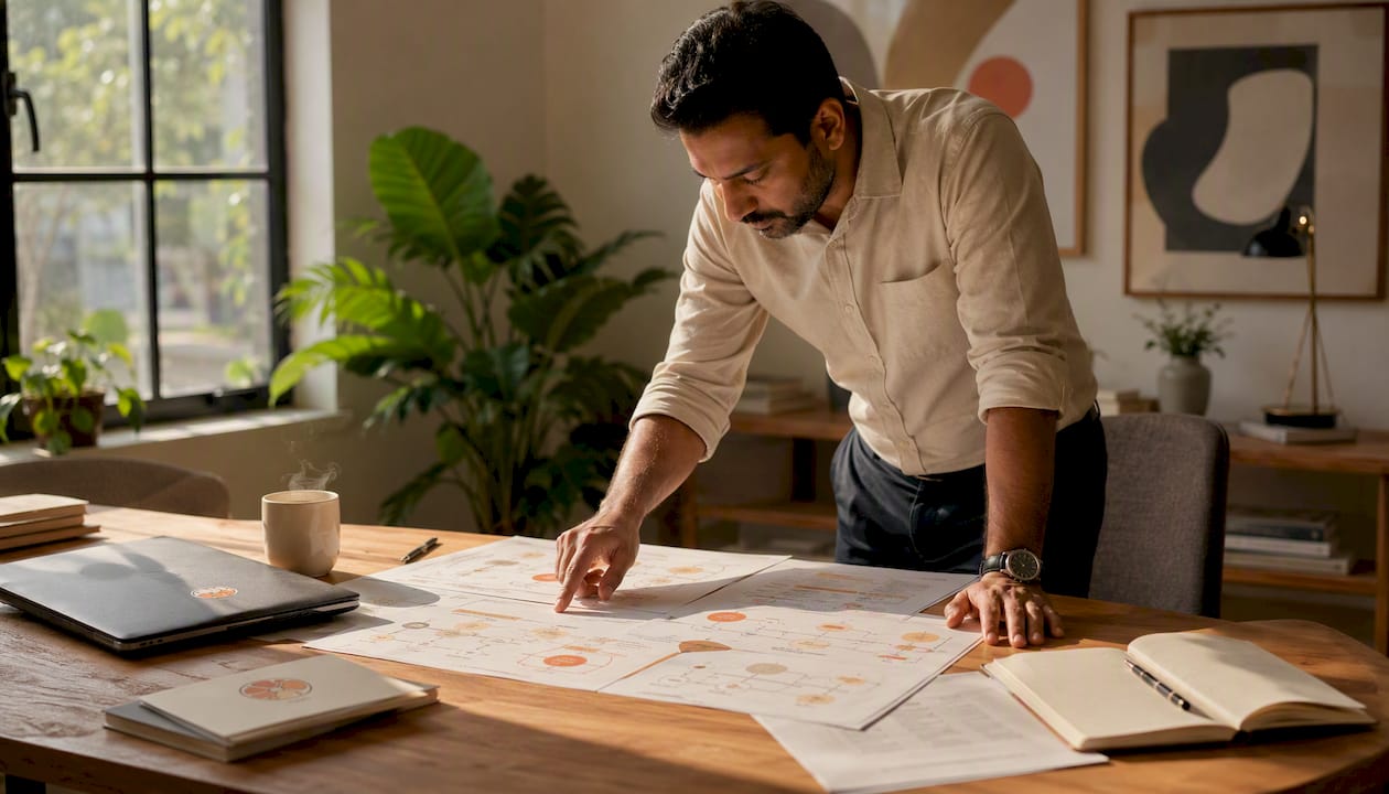 Business professional reviewing marketing automation workflows
