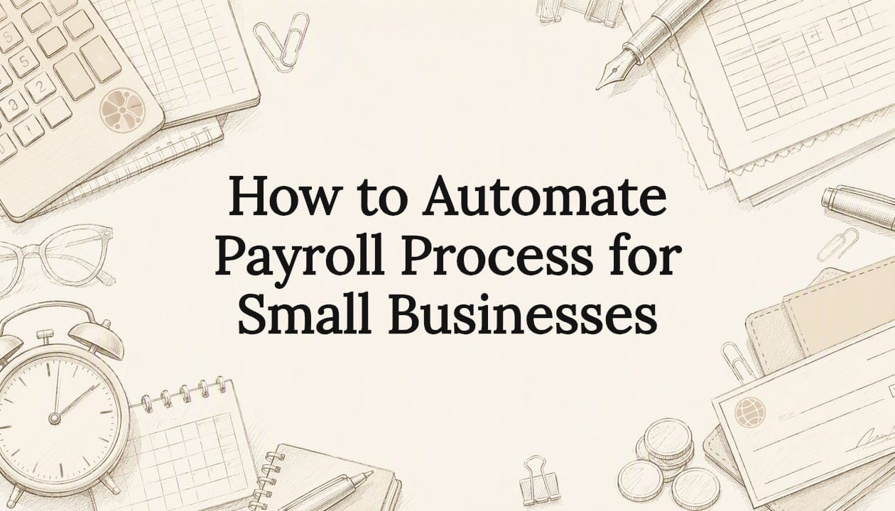 Decorative title card with payroll illustrations