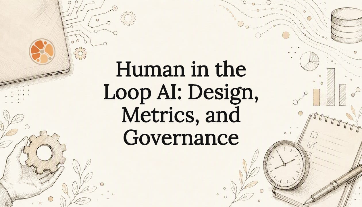 Decorative human-in-the-loop AI title card illustration