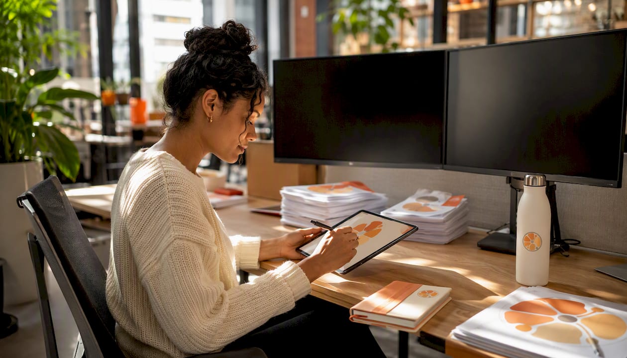 Woman annotating data for AI training