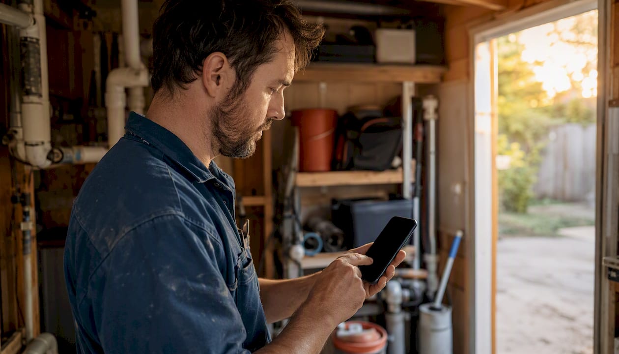 Plumber testing AI answering system alert