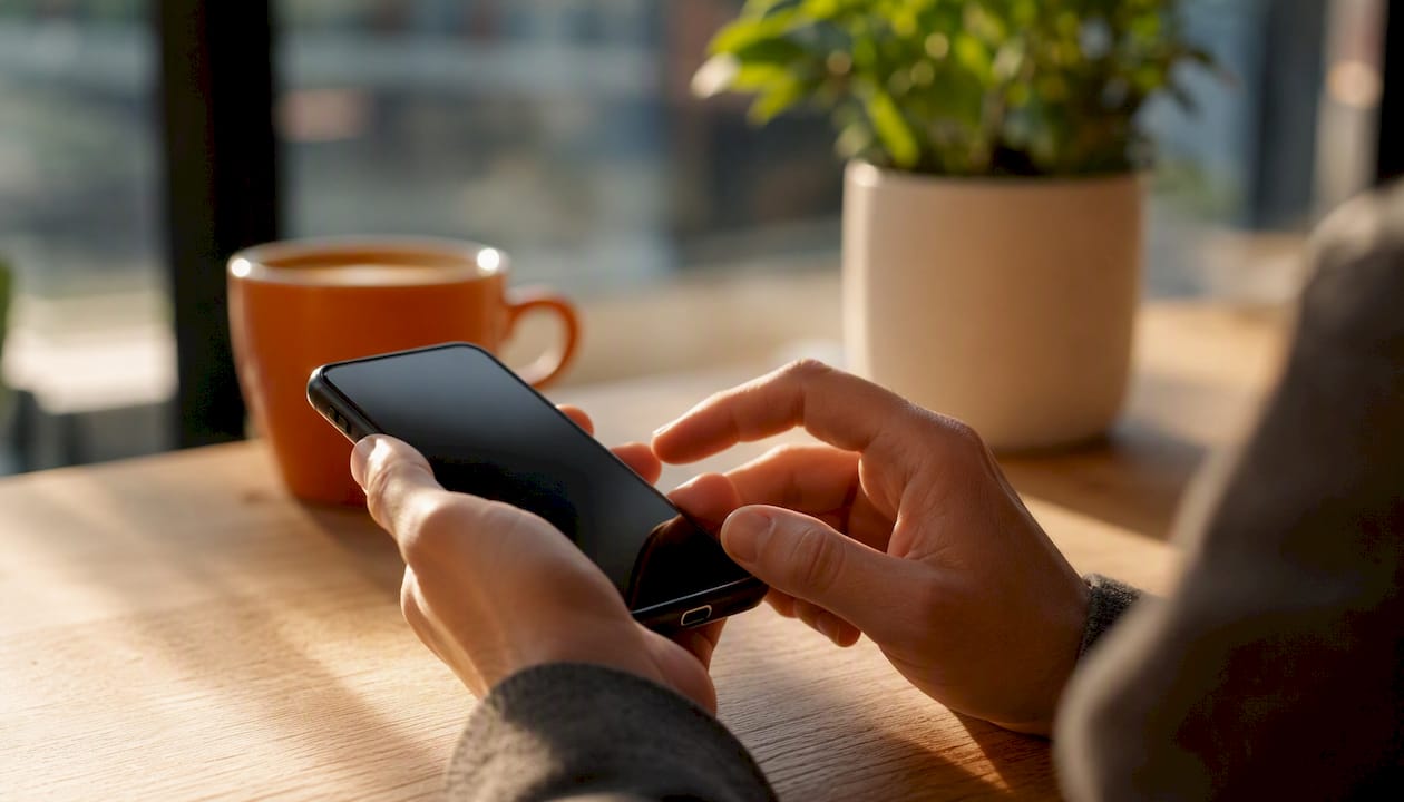 Hands securing smartphone device settings