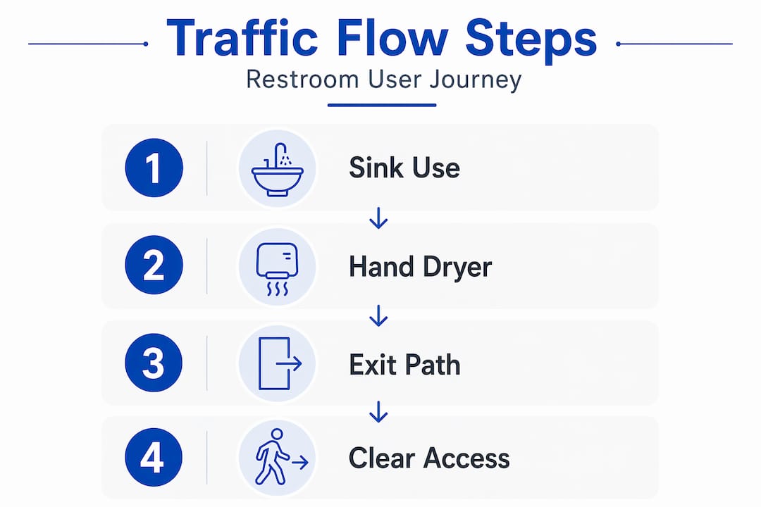 Infographic showing restroom traffic flow stages