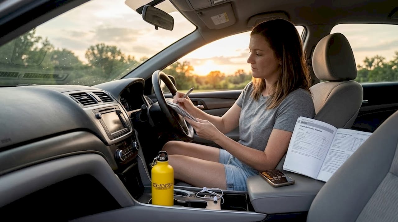 Driver recording car service schedule notes