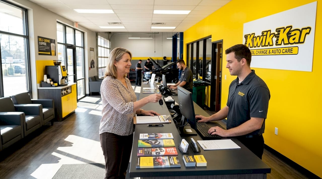 Customer checking in to combine express auto services