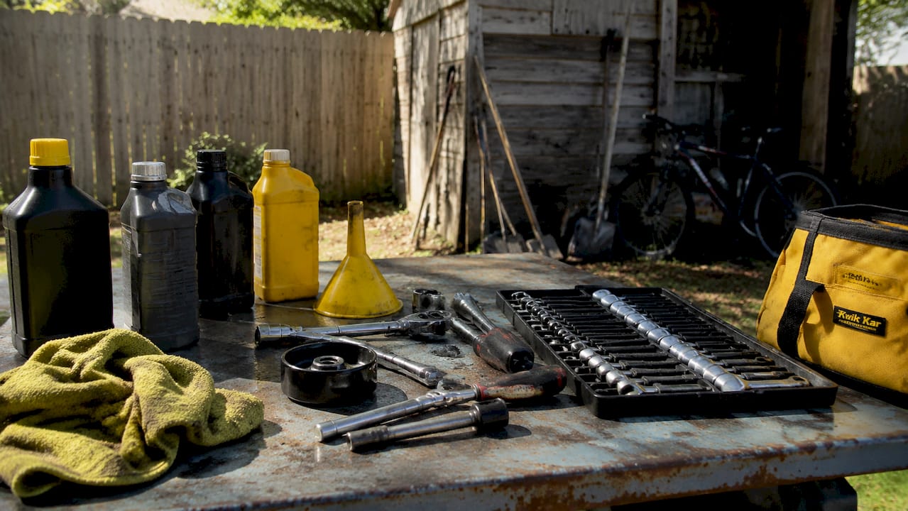 Budget-friendly car maintenance tools on bench