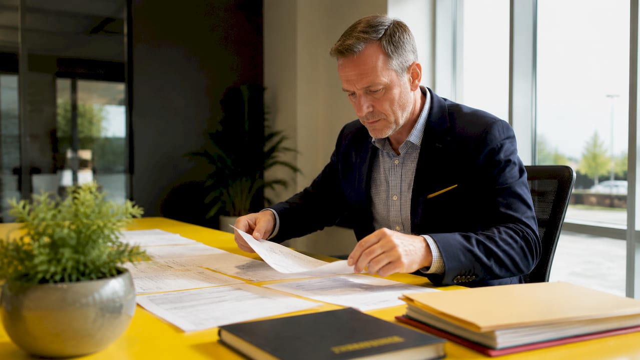 Hands sorting fleet service invoices and billing