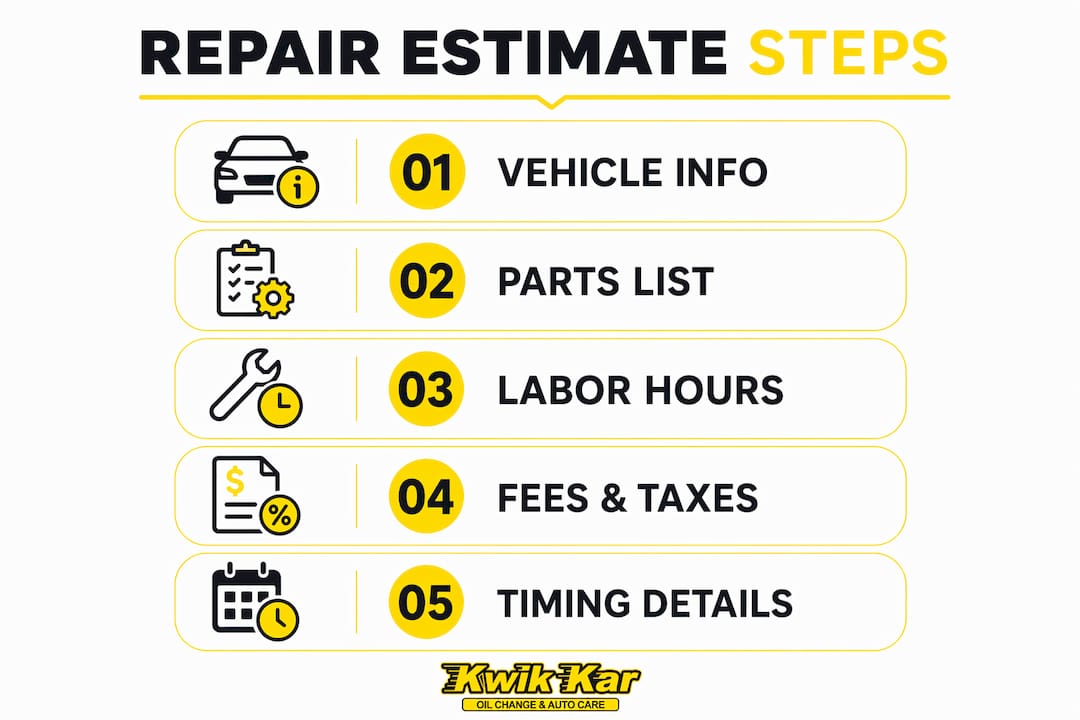 Infographic illustrating key car repair estimate components