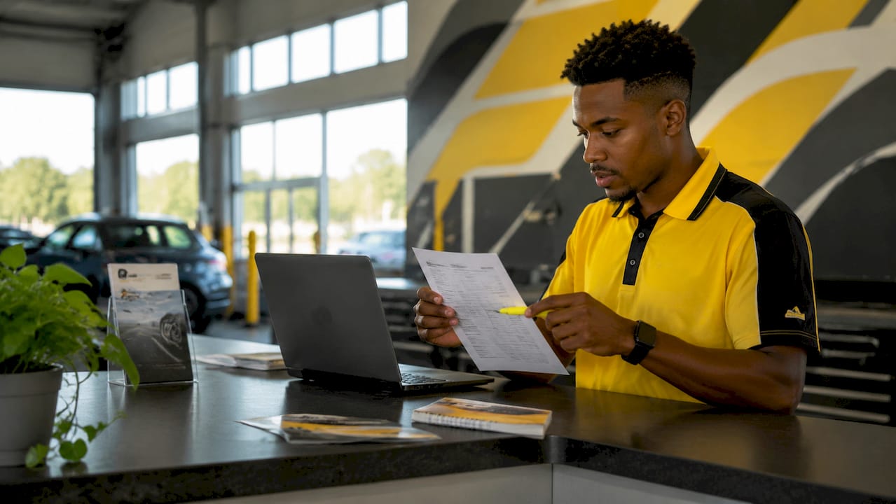 Service advisor verifying competitor price estimate