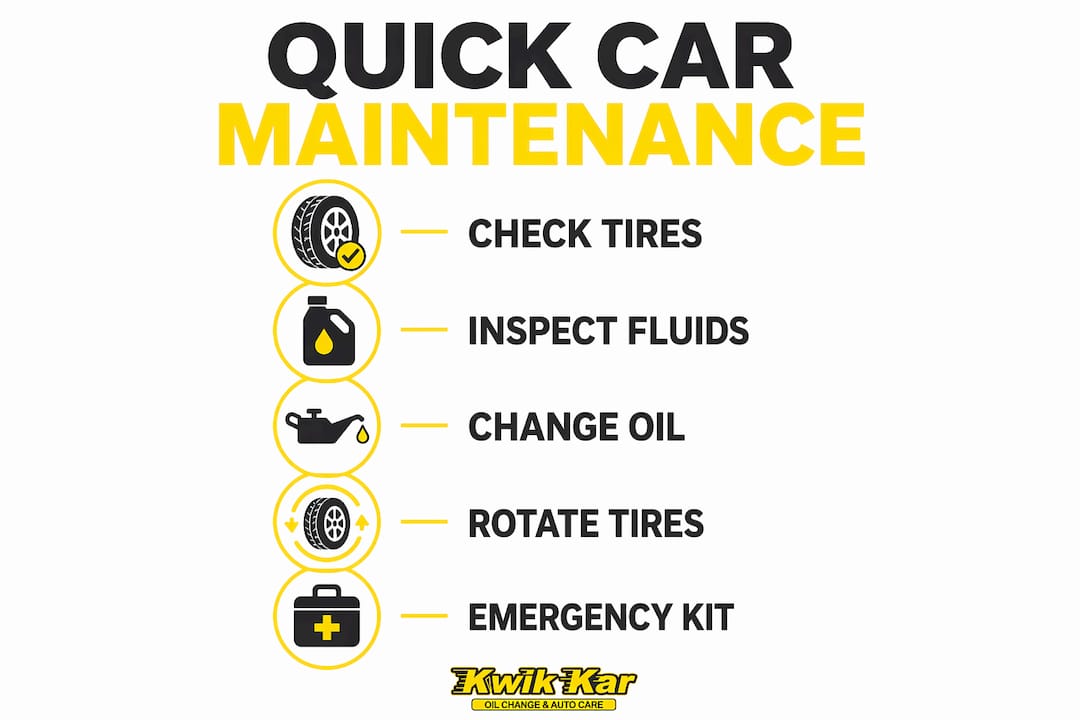 Infographic showing quick car maintenance checklist steps